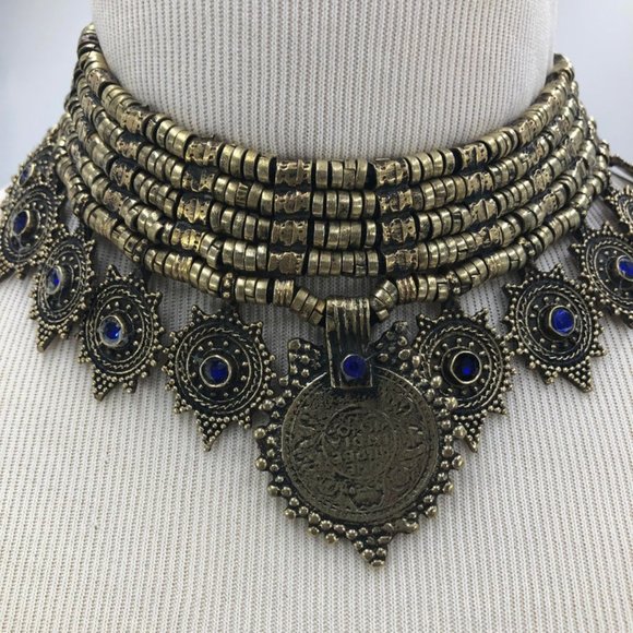Afghan Vintage Multilayers Choker Necklace, Gift For Her, Vintage Coins Jewelry - Picture 8 of 12